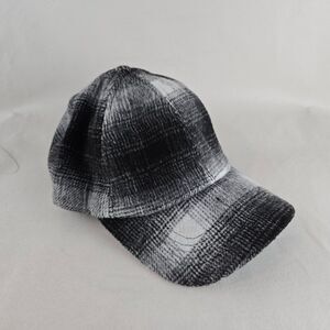 GAP Hat Men Adjustable Strapback Black Plaid Wool Blend Baseball Cap Fall Casual